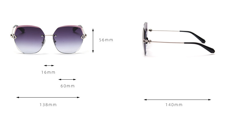 Rimless Women UV400 Metal Frame Polarized Sunglasses Oversized Gradient