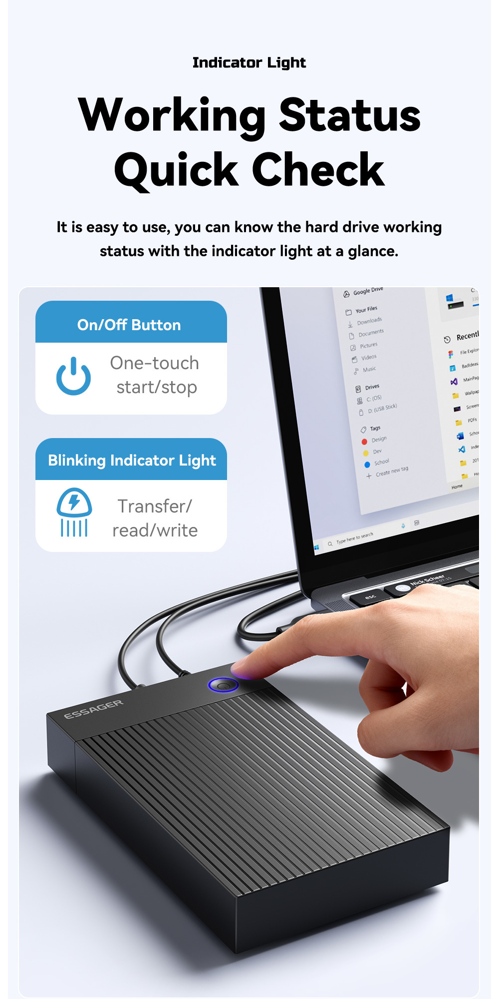 ESSAGER ES-YP03 USB 3.0 SATA Hard Drive Enclosure with 5Gbps Speed Dual-protocol Boost and Widely Compatible for 2.5 3.5 Inch HDD SSD