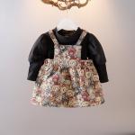 100cm Cartoon Bear Toddler Jacquard Strap Summer Dress Baby Long Sleeve Long