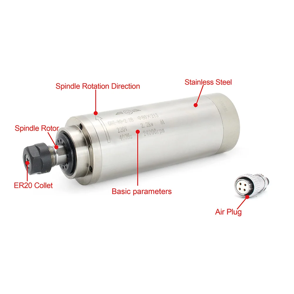 Water Cooled Spindle Motor ER20 24000rpm VFD Inverter 2.2KW For CNC Engrave