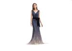 Embroidery Beaded Dark Blue Evening Dress , Mermaid Maxi Long Evening Dresses