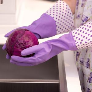Wholesale Purple Kitchen Cleaning Extra Long Sleeve Rubber Gloves With Beautiful Patterns from china suppliers