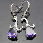 Sterling Silver 7mmx9mm Pear Shape Amethyst Cubic Zircon Dangle Earrings