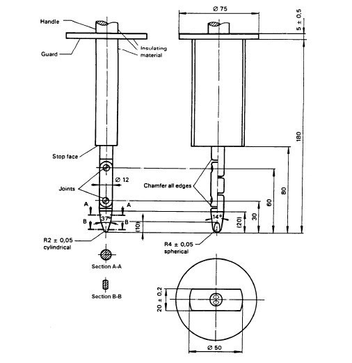 IEC60335 / IEC60950 / IEC 61032 Test Probe B For Anti - Electric Shock Test