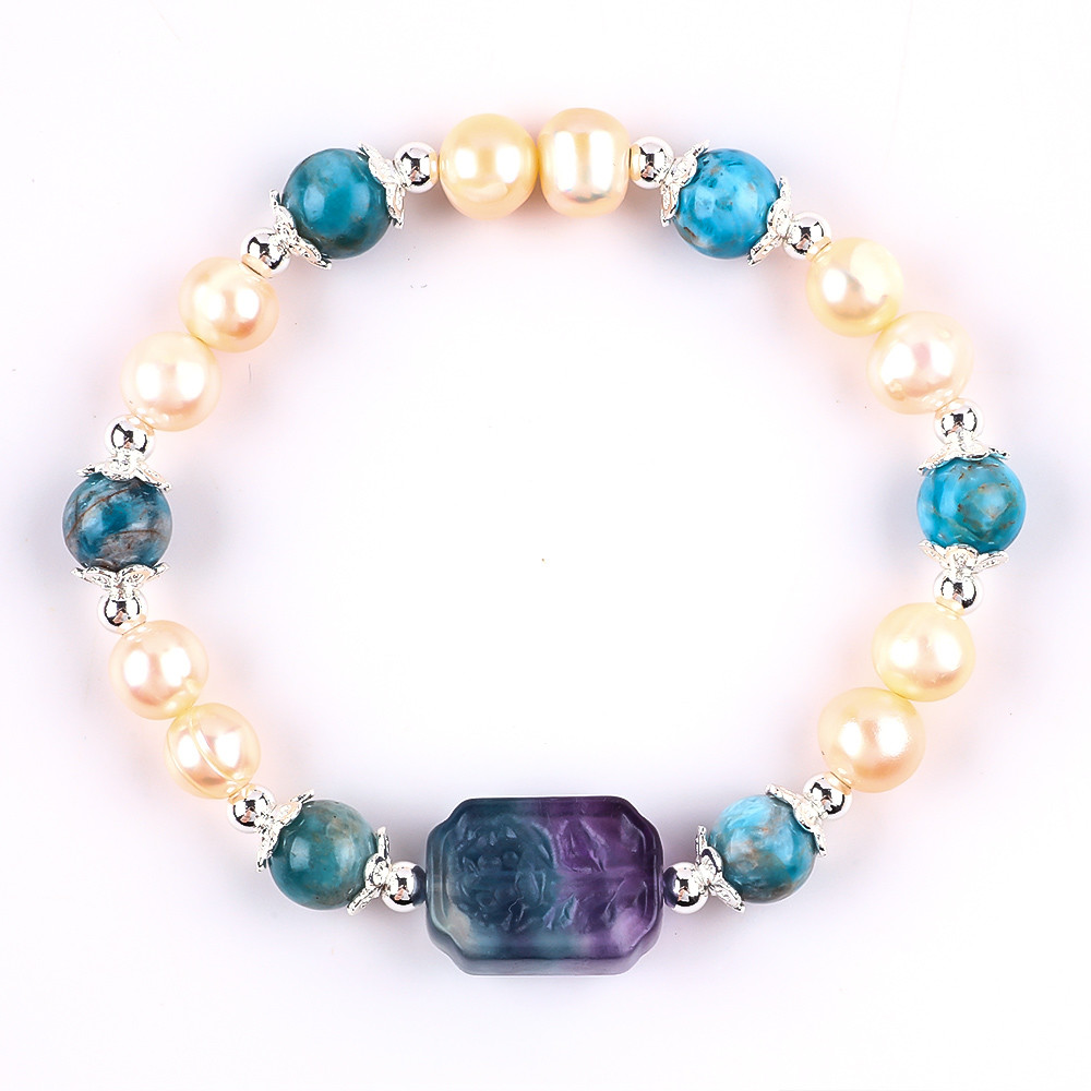 Blue Apatite Bead Stone Pink Freshwater Pearl Bracelet OEM ODM