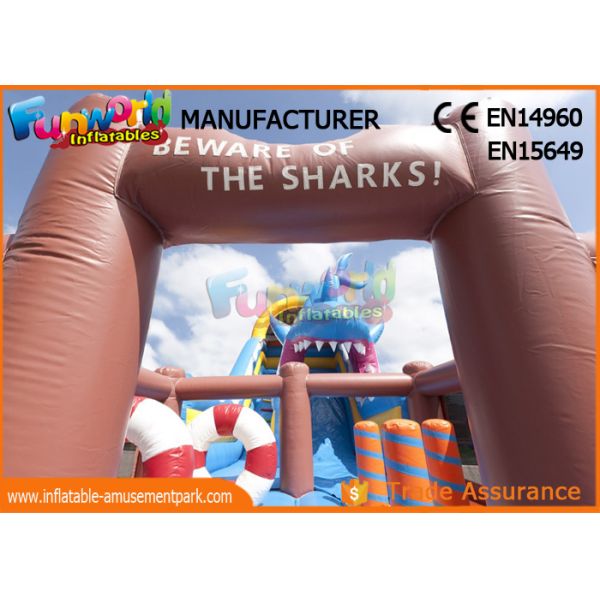 Giant Animal Shark Inflatable Dry Slide For Entertainment / Blow Up Bouncer