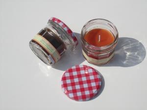 Wholesale Orange &amp; Brown scented glass jar candle with printed label decor from china suppliers