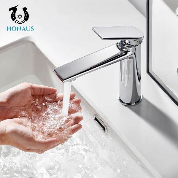 Premium Quality Wash Basin Faucet Brass Body Elegant Deck Mounted Chromed Surface