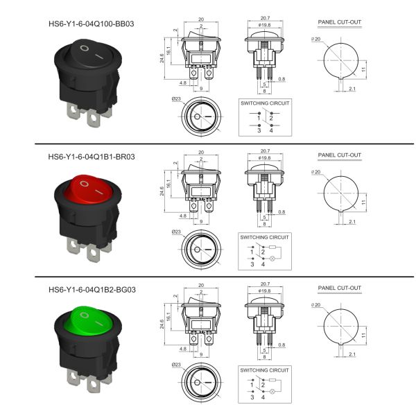 250V 10A SPST ON OFF 2 Pin Rocker Switch For Household Appliances