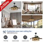 52" Rustic invisible Ceiling Fan With Light Folding Blade 6 Speeds Dc Motor Cage