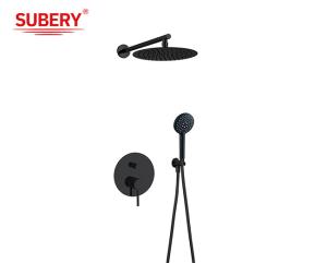 Wholesale Brass Annular Knurl Handle Rain Shower Head And Faucet Concealed In Wall Matt Black from china suppliers
