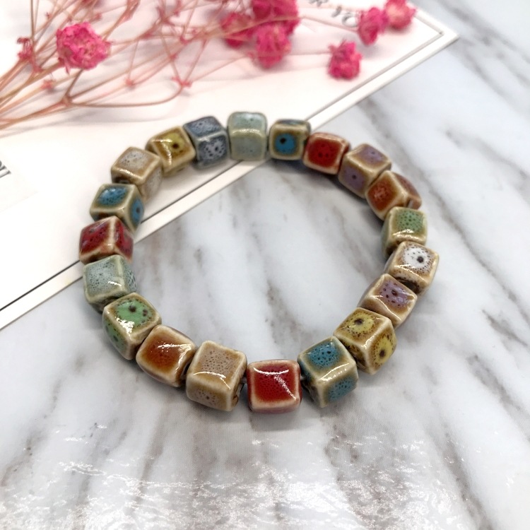 Ethnic Style Heart Sale High Temperature Flower Glaze Colored Ceramic Glaze Ceramic Bracelet Retro Multi-Style Painted Bracelet