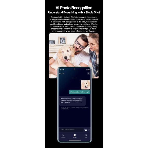 AI Photo-Taking And Video Recording Fashionable Smart Glasses Listen To Music For Man Woman