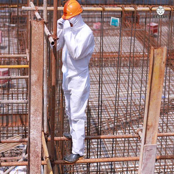 CE CAT I nonwoven white medical microporous coverall with collar elastic cuffs