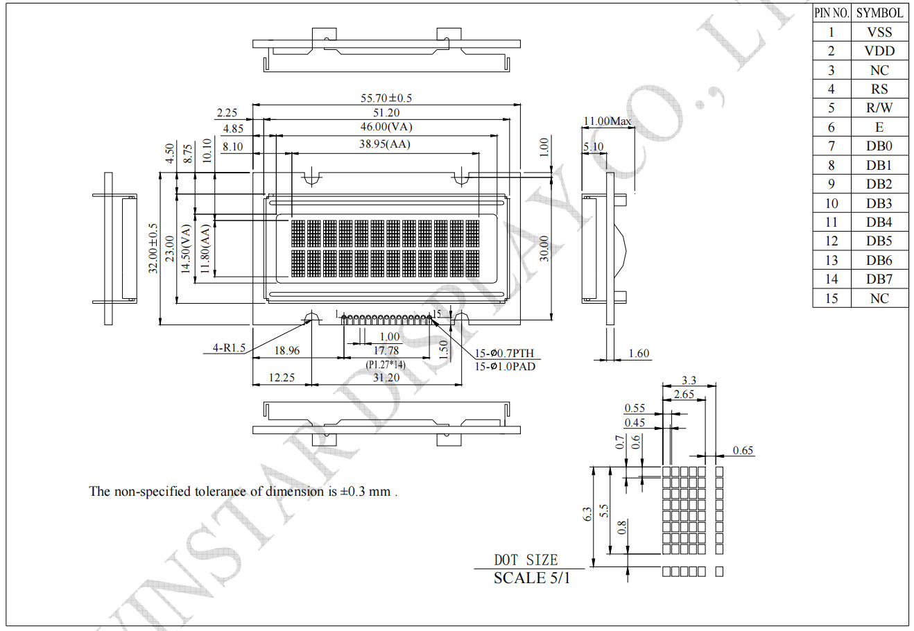 1.6'' 12*2 Character Monochrome OLED LCD Module Winstar Replace