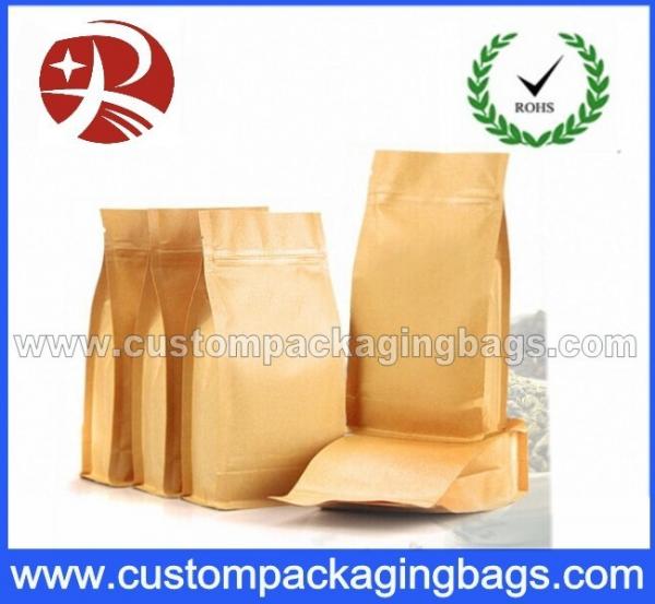 Top Zipper Kraft Paper Coffee Packaging Bags With Square Bottom