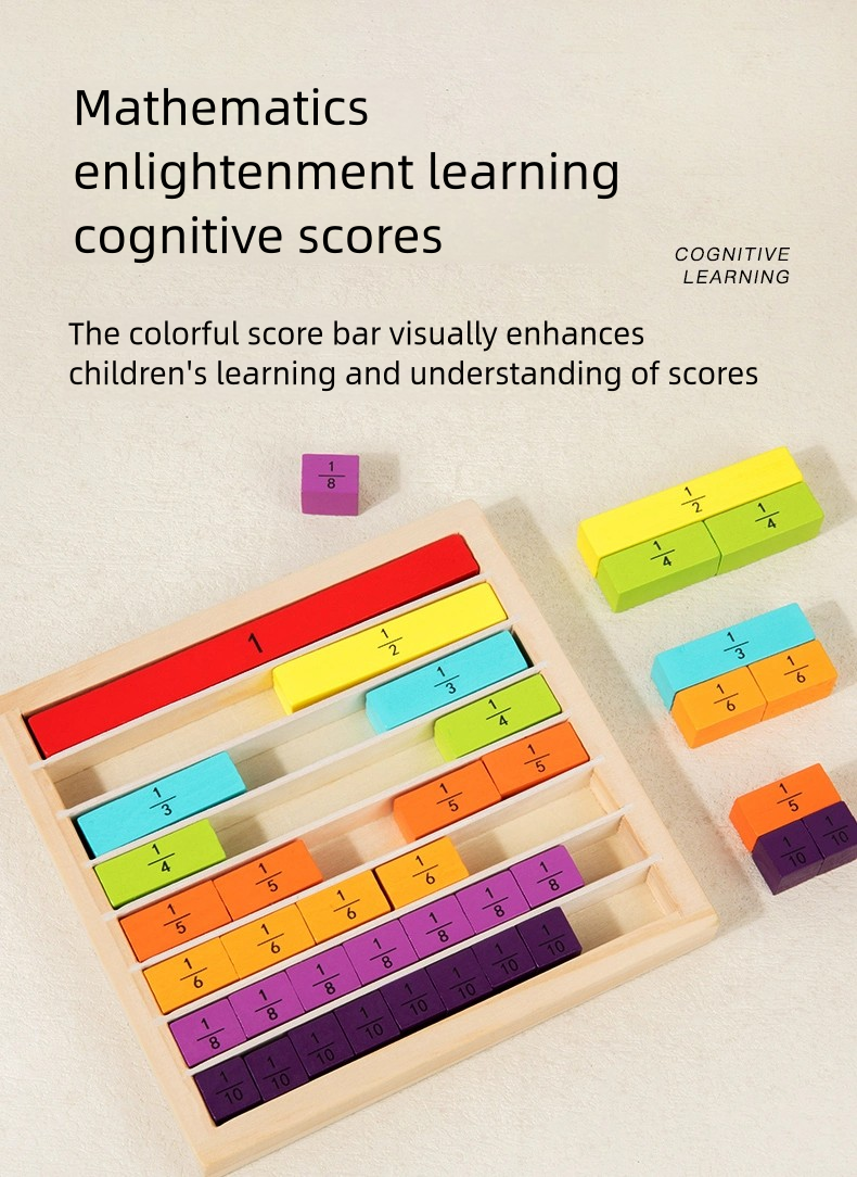 Montessori Wooden Mathematics Addition Subtraction Operation Fraction Learning Building Blocks Kids Counting Number Toys