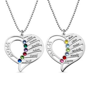 Wholesale S925 Sterling Silver Love Personalized Custom Name Letter Mother'S Birthstones Day Engraved Heart Love Memory Necklace from china suppliers