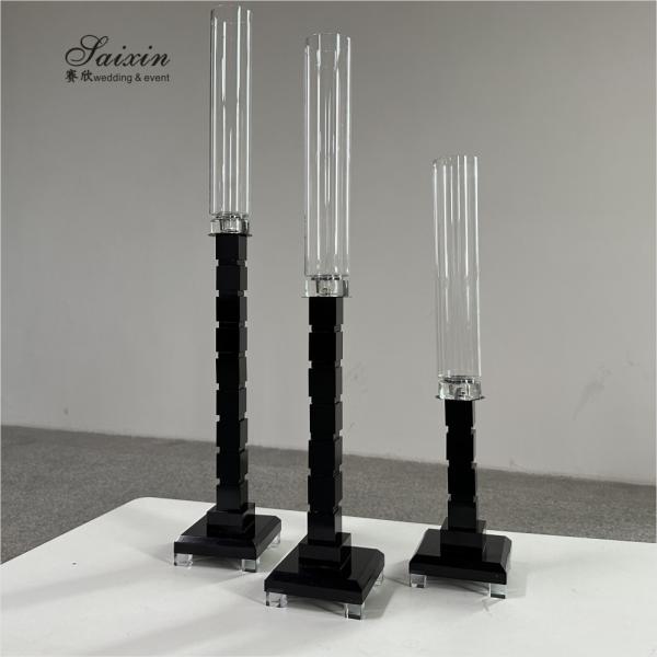 ZT-051 Metal Glass Candlestick Holder 3 pcs Set Tall Table Centerpiece Wedding