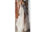 Off White Sling High Slit Lace A Line Bridal Gowns With Many Beads