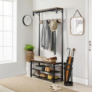 Wholesale Hallway Coat Rack with Shoe Bench, Coat Stand with Storage Shelves, Coat Stand, HSR45BX from china suppliers