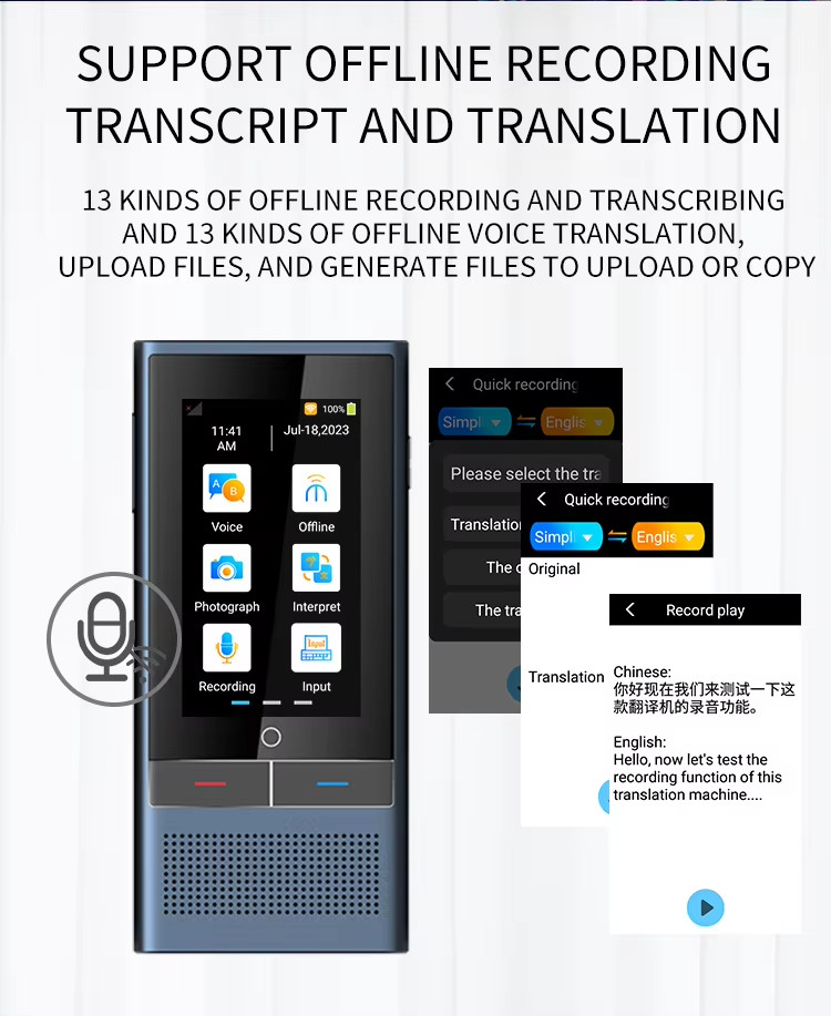 4G SIM Card Instant Voice Translator 3.1inch IPS Screen All Languages