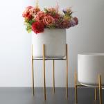 White marble ceramic decorative flower planter pots White Marble and Brass Gold