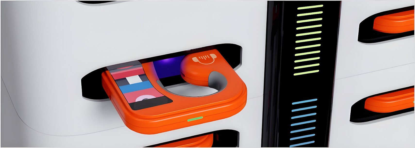 Tourists share self-service rental guide machines with automatic explanation for museum