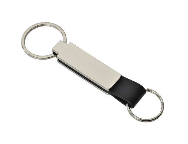 Metal PU Leather Key Chains Double Flat Personalised Leather Key Ring