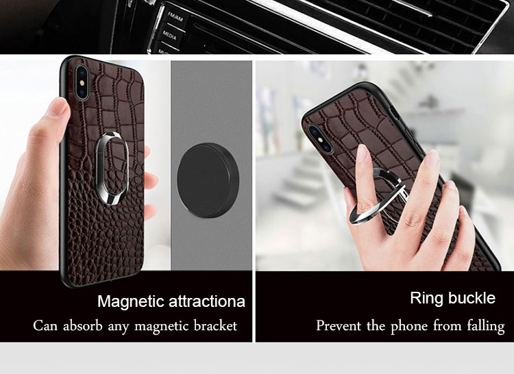 Genuine Leather Magnetic Ring Crocodile Mobile Phone Case for iPhone 14 Pro Max