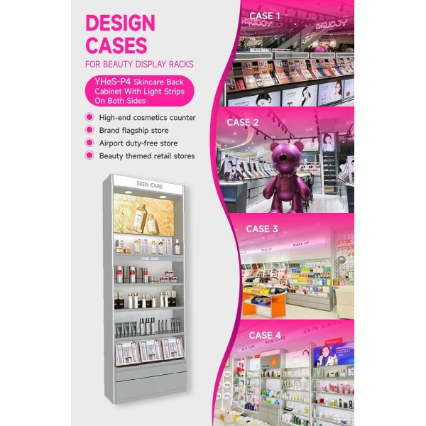 YHeS-P4 Adjustable Shelves Skincare Display Cabinet with LED Slim Spotlights