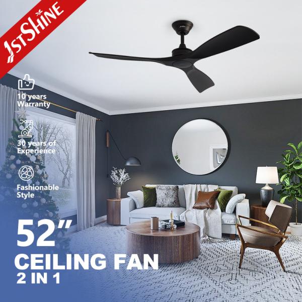 2in1 52'' Smart Ceiling Fan With Light DC Motor High Speed In Black 6 Speed