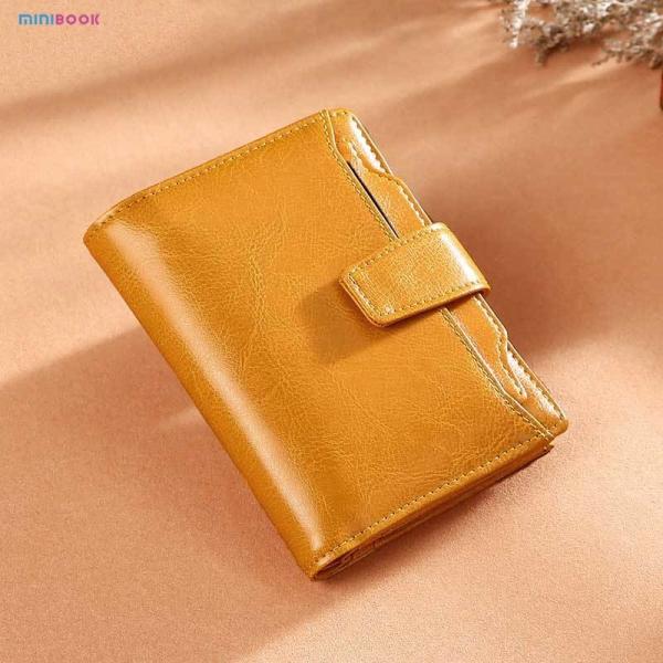 Minibook Oil Wax Leather Vintage Wallet for Women Short Genuine Leather Coin