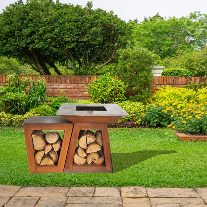 Modern Metal Garden Corten Steel Wood Burning Barbecue Grills Outdoor With Grid