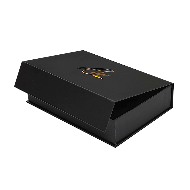 Custom Black Matte Stamped Gold Logo Magnetic Gift Jewelry Paper Box With Foam Insert