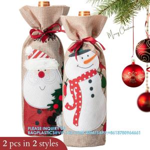 Wholesale Christmas Wine Bags, Wine Bottles Gifts, Burlap Wine Drawstring Bags Holiday Burlap Wine Bags, Bottle Cover from china suppliers