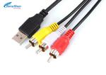 USB 2.0-3 RCA Male Plug Audio Extension Cord , AV Adapter Audio Lead Cable