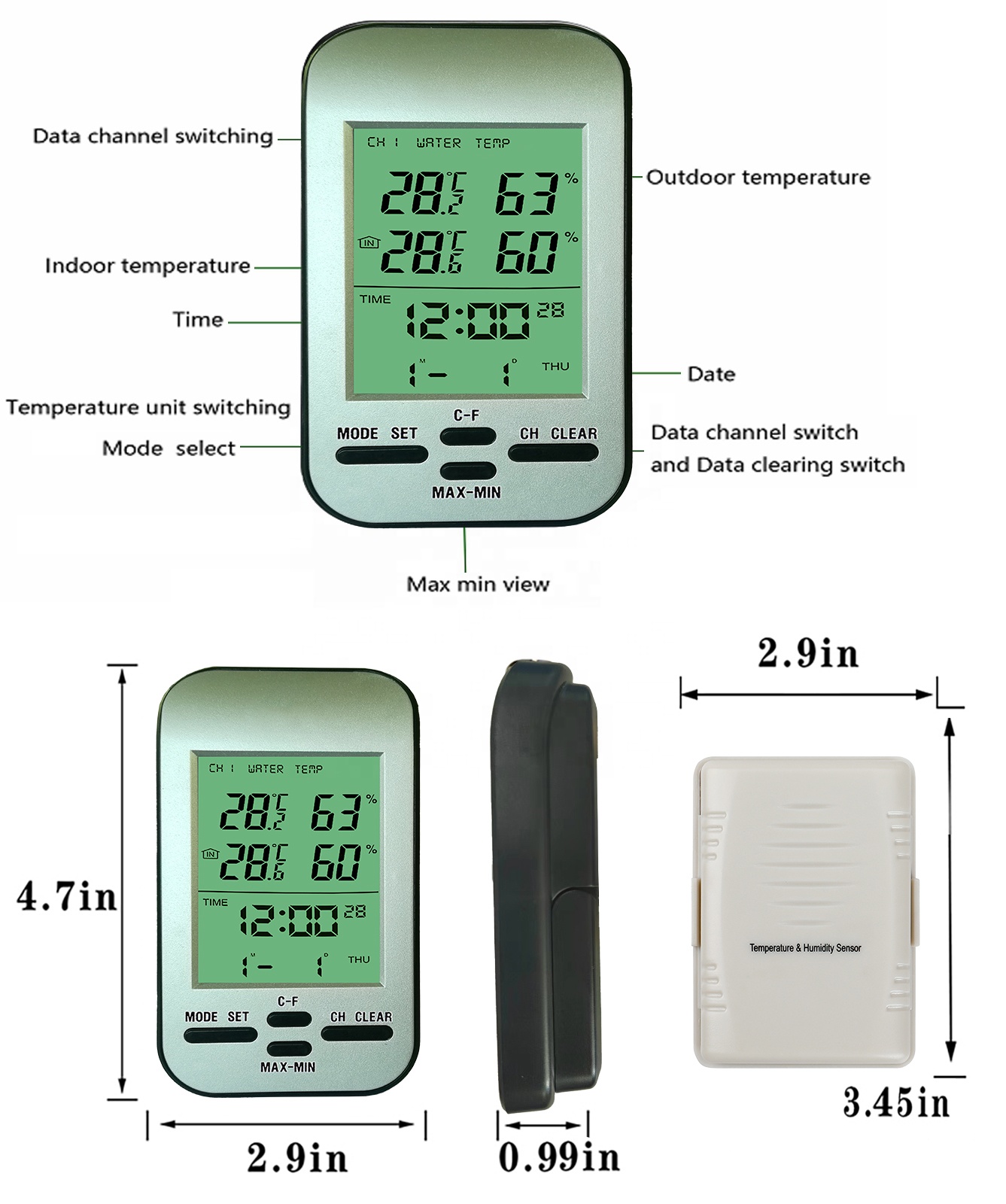 Indoor Outdoor Thermometer Hygrometer Digital Weather Station With Wireless Wall Clock