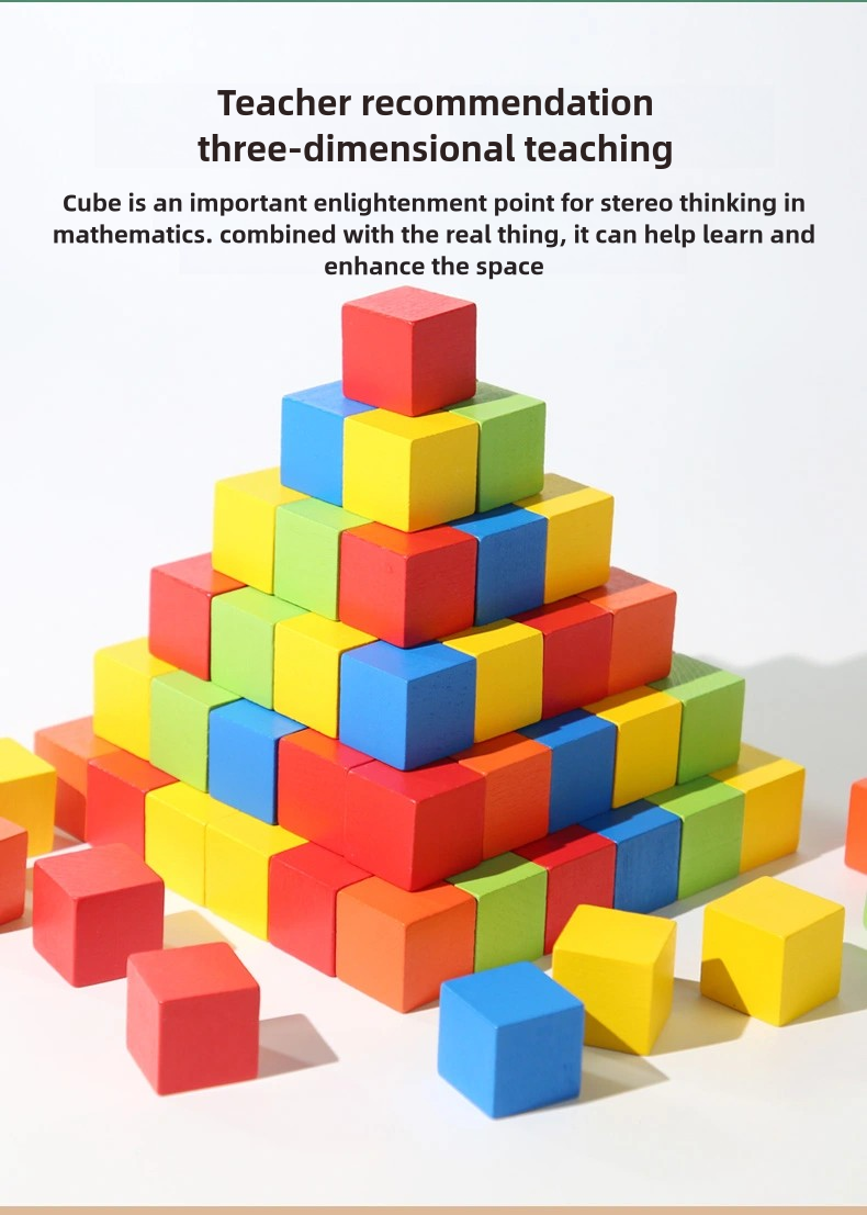 Rainbow Wooden Blocks Square Colorful Wooden Cubes Counting Block Learning Educational Toys Wooden Building Blocks Stacking Game