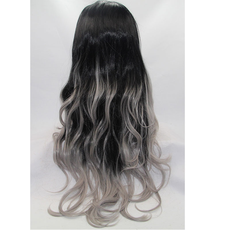 Factory Price Ombre Gray Color Synthetic Lace Front Wigs Wave Style