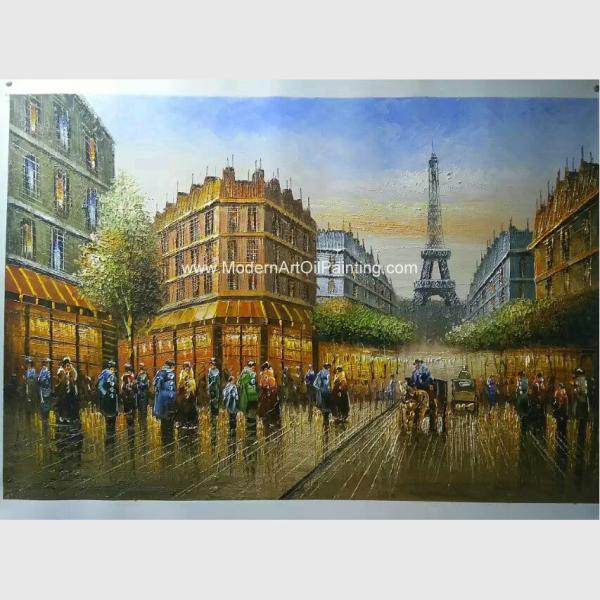 100% Handmade Paris Oil Painting Palette Knife Eiffel Tower Paris Scenery On