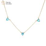 Heart Pink Ocean Blue Thin Chain Choker 18k Gold Plated Diamond Zircon Charms