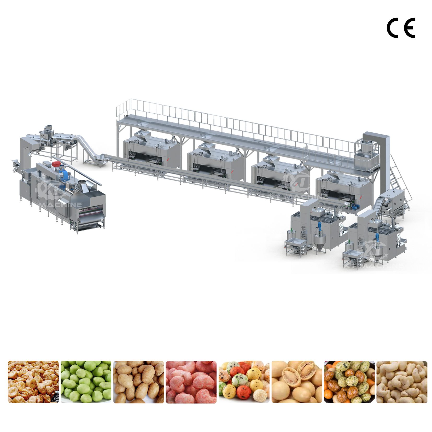 1000kg/h Sesame Peanut Coating And Baking Production Line For Coated Roasted Peanut In Food Grade Stainless Steel 304