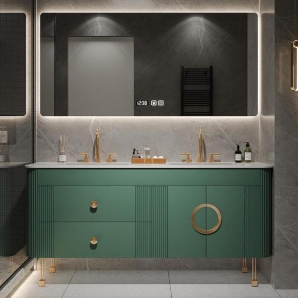 Double Sink Quartz Stone Countertop Bathroom Vanity Unit for High End Profession