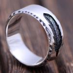 Mens Womens Simple Plain 925 Sterling Silver Feather Band Ring Finger Jewelry