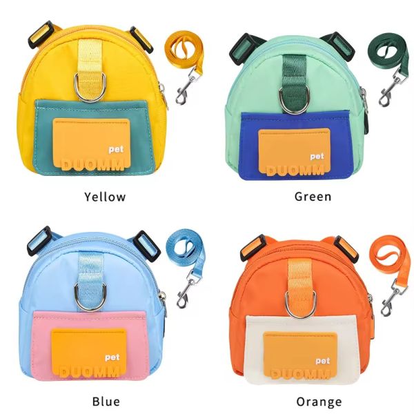 Colorful Small Dog Backpack Harness Adjustable Pet Harness Backpack With Traction Rope