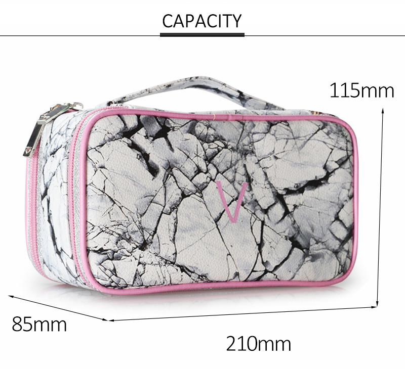 Portable Geometric PU Leather Toiletry Makeup Zipper Wash Bag Waterproof