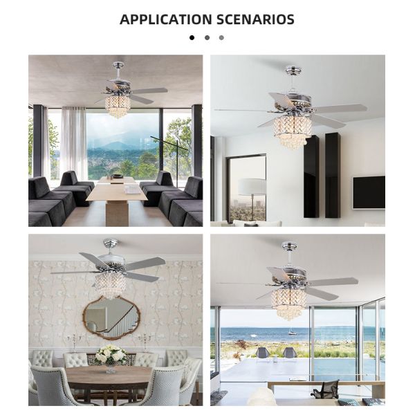 Decorative 2000 lumen Home Metal Blade Ceiling Fan Chandelier 90lm/w