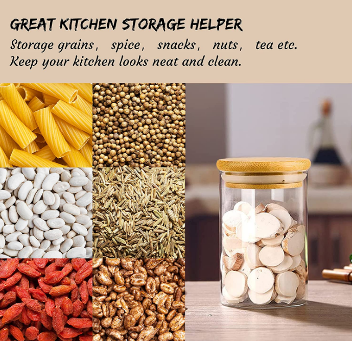 High Borosilicate Glass Spice Storage Containers with Bamboo Lids