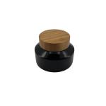 Black Glass Cosmetic Cream Jar With Bamboo Lid 30ml 50ml Facial Cream Containers
